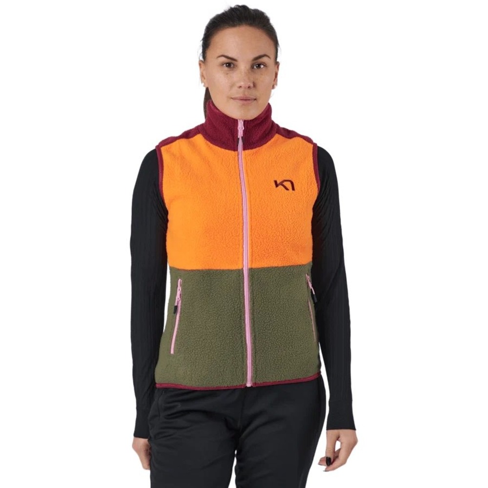 Kari Traa NWT Ane Midlayer Vest Size XL Orange Olive Green Colorblock Fleece